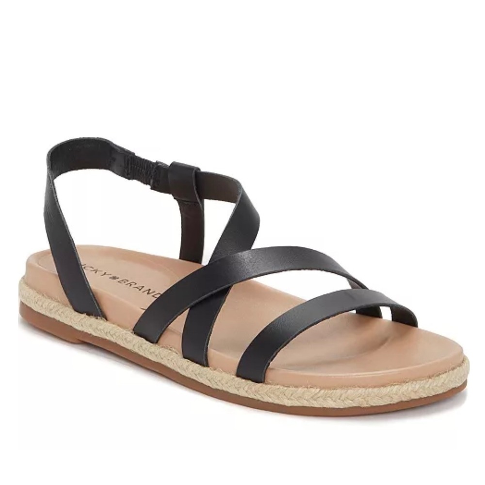 Lucky Brand Daedil Black Leather Espadrille Ankle Strap Women's Sandals  Size 10